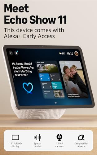 Amazon Echo Show 11 (newest model), Vibrant Full-HD 11" display with more viewing area and spatial audio, with Alexa+ Early Access, Glacier White