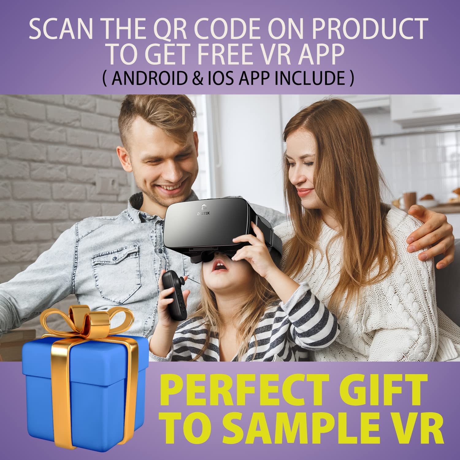 DESTEK V5 VR Headset for Phone with Controller, Anti-Blue Eyes Protected HD Lenses, 110° FOV Virtual Reality Headsets VR Goggles for iPhone 17/16/15/14/13/12/11, Samsung, Android - Black