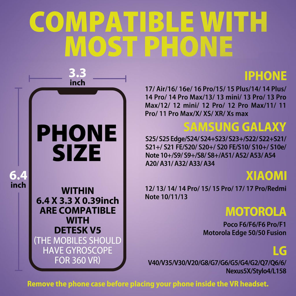 DESTEK V5 VR Headset for Phone with Controller, Anti-Blue Eyes Protected HD Lenses, 110° FOV Virtual Reality Headsets VR Goggles for iPhone 17/16/15/14/13/12/11, Samsung, Android - Black