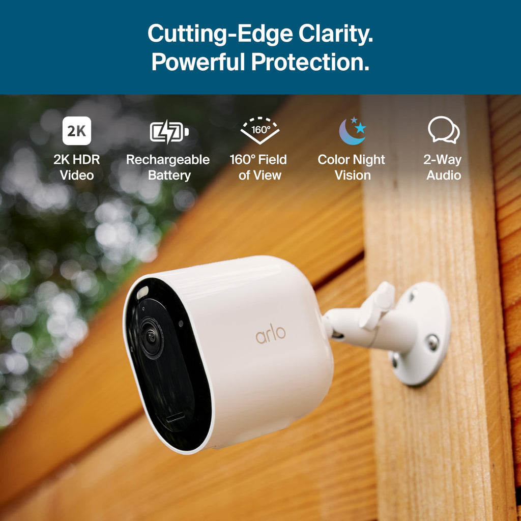 Arlo Pro Security Camera 2K HDR (6th Gen, 2025 Release) - Wireless Outdoor Camera, Rechargeable Removeable Battery, Event Captions, Emergency Response, 1-Month Trial of Secure Plan, 4 Cam, White