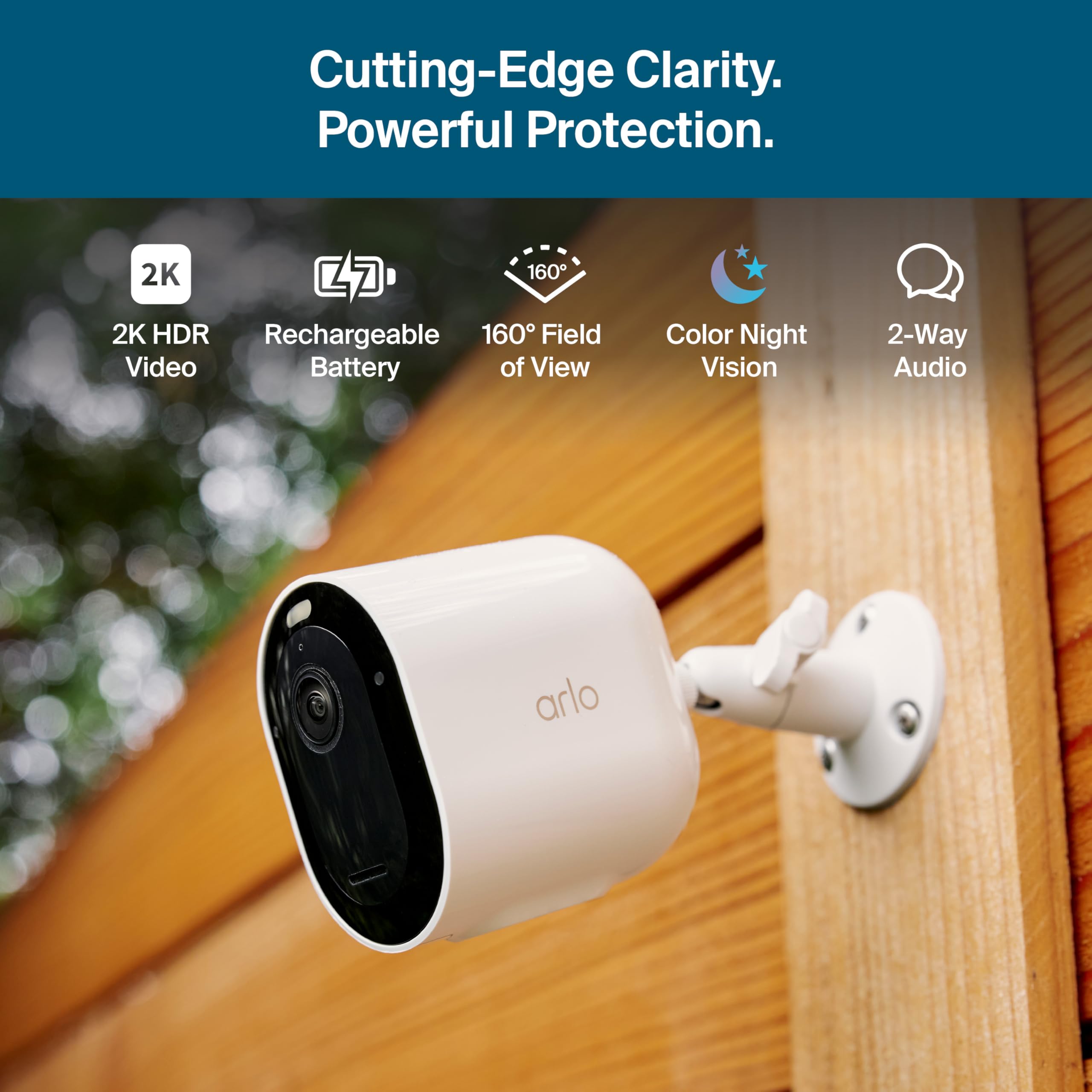 Arlo Pro Security Camera 2K HDR (6th Gen, 2025 Release) - Wireless Outdoor Camera, Rechargeable Removeable Battery, Event Captions, Emergency Response, 1-Month Trial of Secure Plan, 4 Cam, White