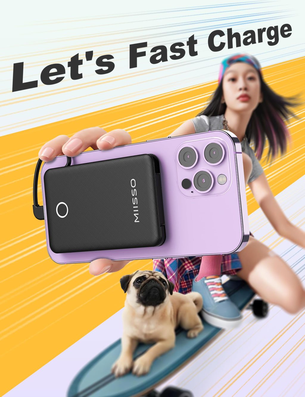 6000mah Ultra Slim Built in Cables Power Bank, Card Size Built in USB C Cords Battery Pack Portable Charger for Phones, 3 Output External Battery Pack Compatible with iPhone, Samsung, Deep Black